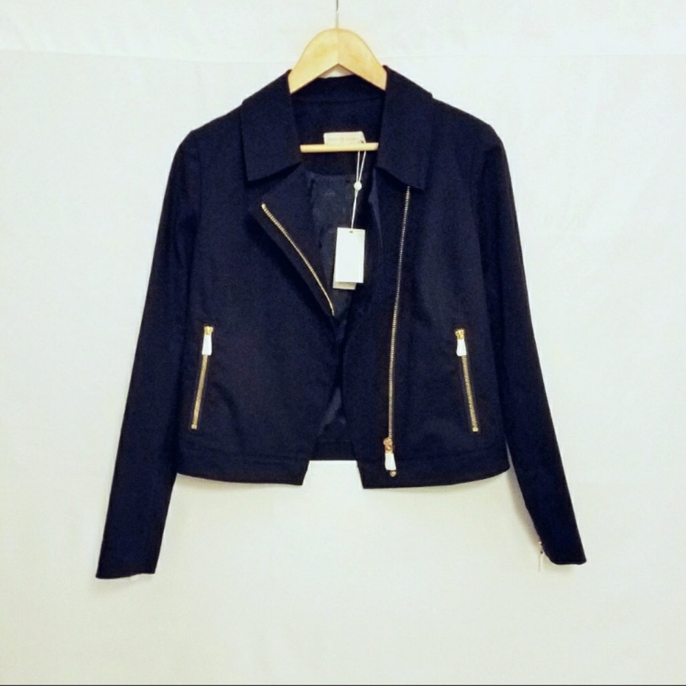 New w/tags Tory Burch navy blue demi moto jacket